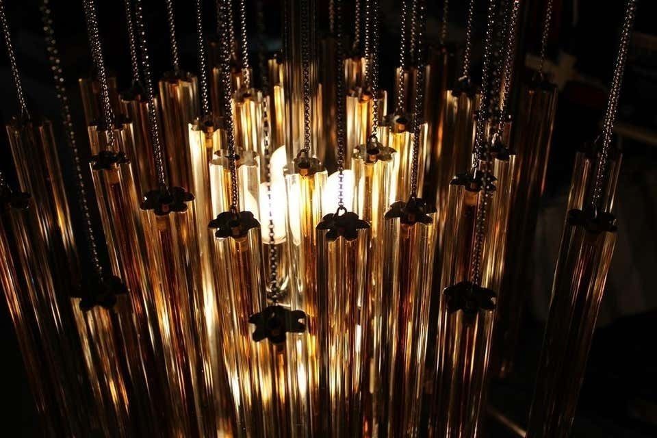 3107.0 Round Cascade Italian Chandelier Venini Design 1960 Midcentury Steel Silver photo