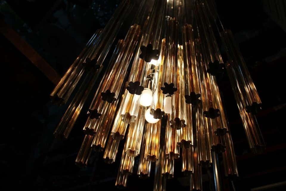 photo vinterior Round Cascade Italian Chandelier Venini Design 1960 Midcentury Steel Silver