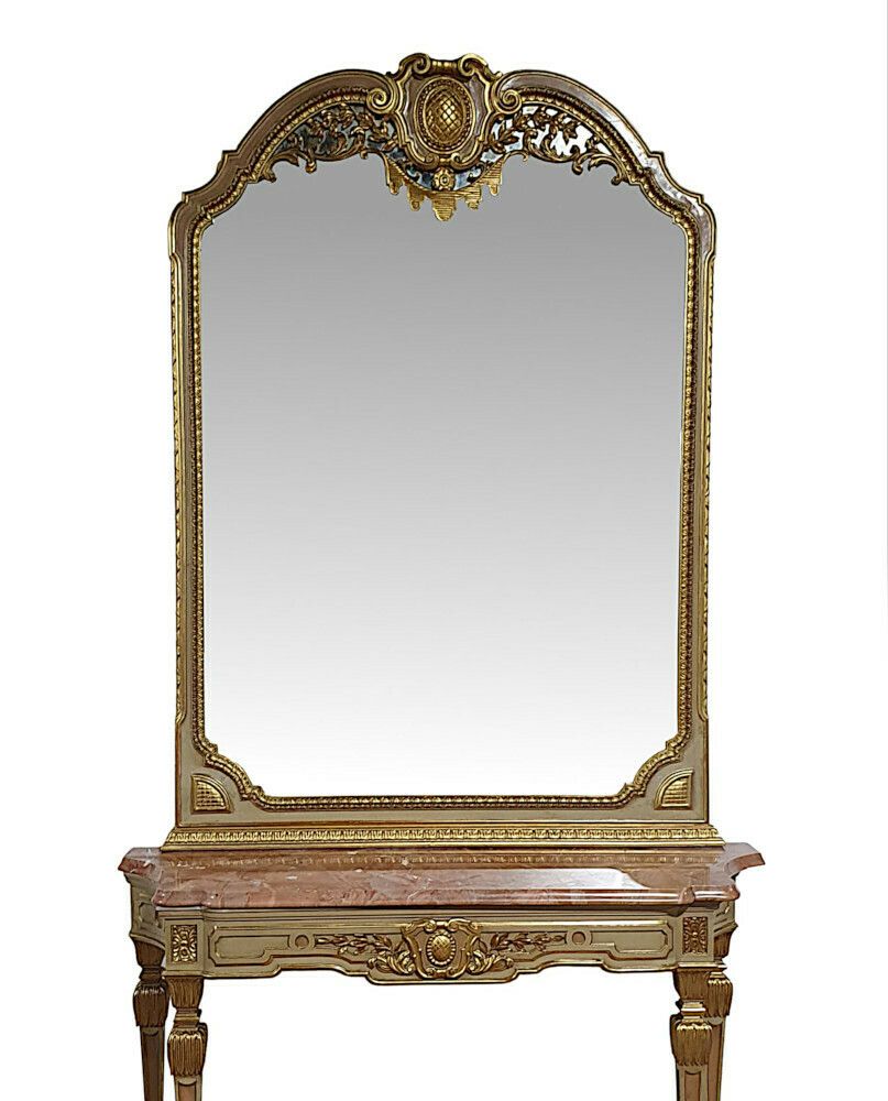 A Very Fine Early 20th Century French Parcel Gilt Marble Top Console Table And Matching Giltwood Mirror photo for sale
