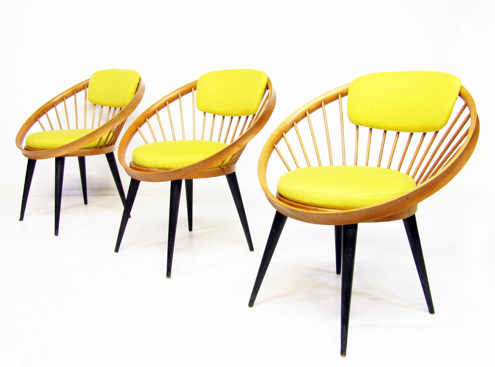 Three 1950s Swedish Circle Cocktail Side Chairs By Yngve Ekstrom   One Left photo Furniture