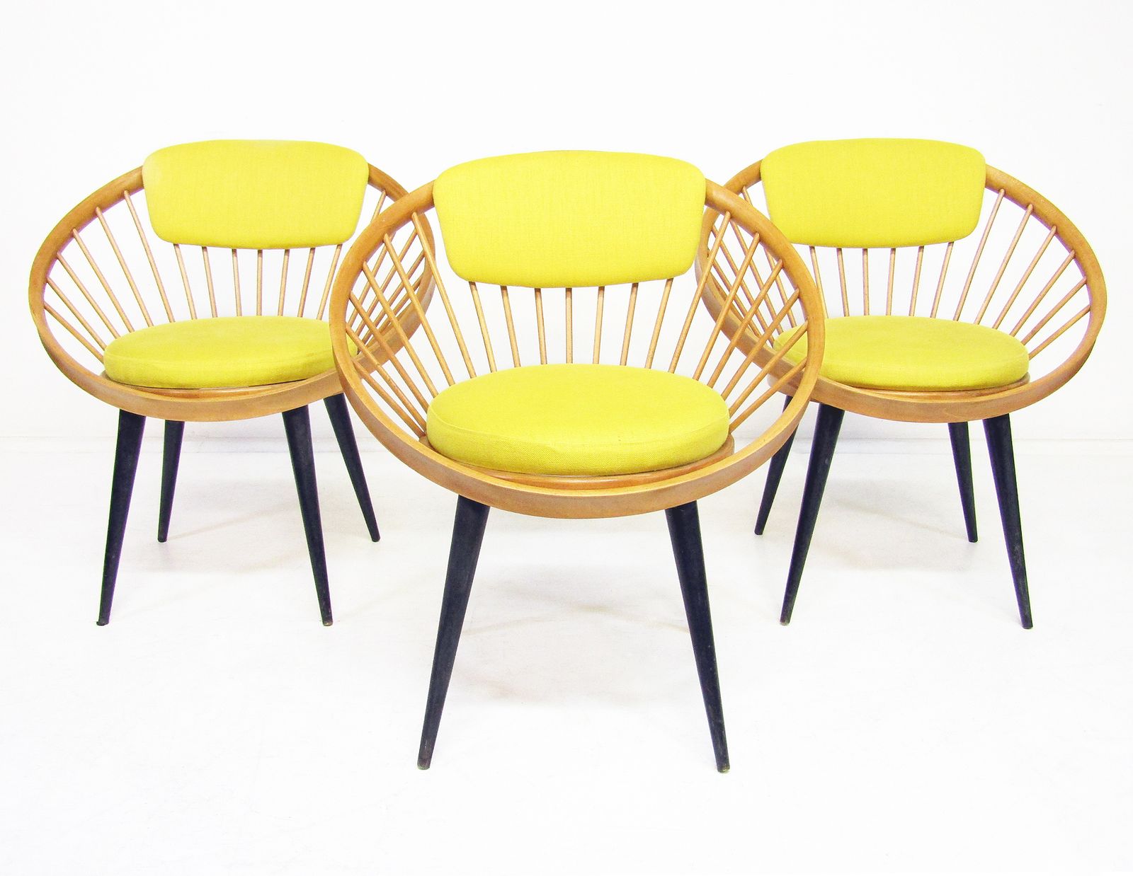 Three 1950s Swedish Circle Cocktail Side Chairs By Yngve Ekstrom   One Left