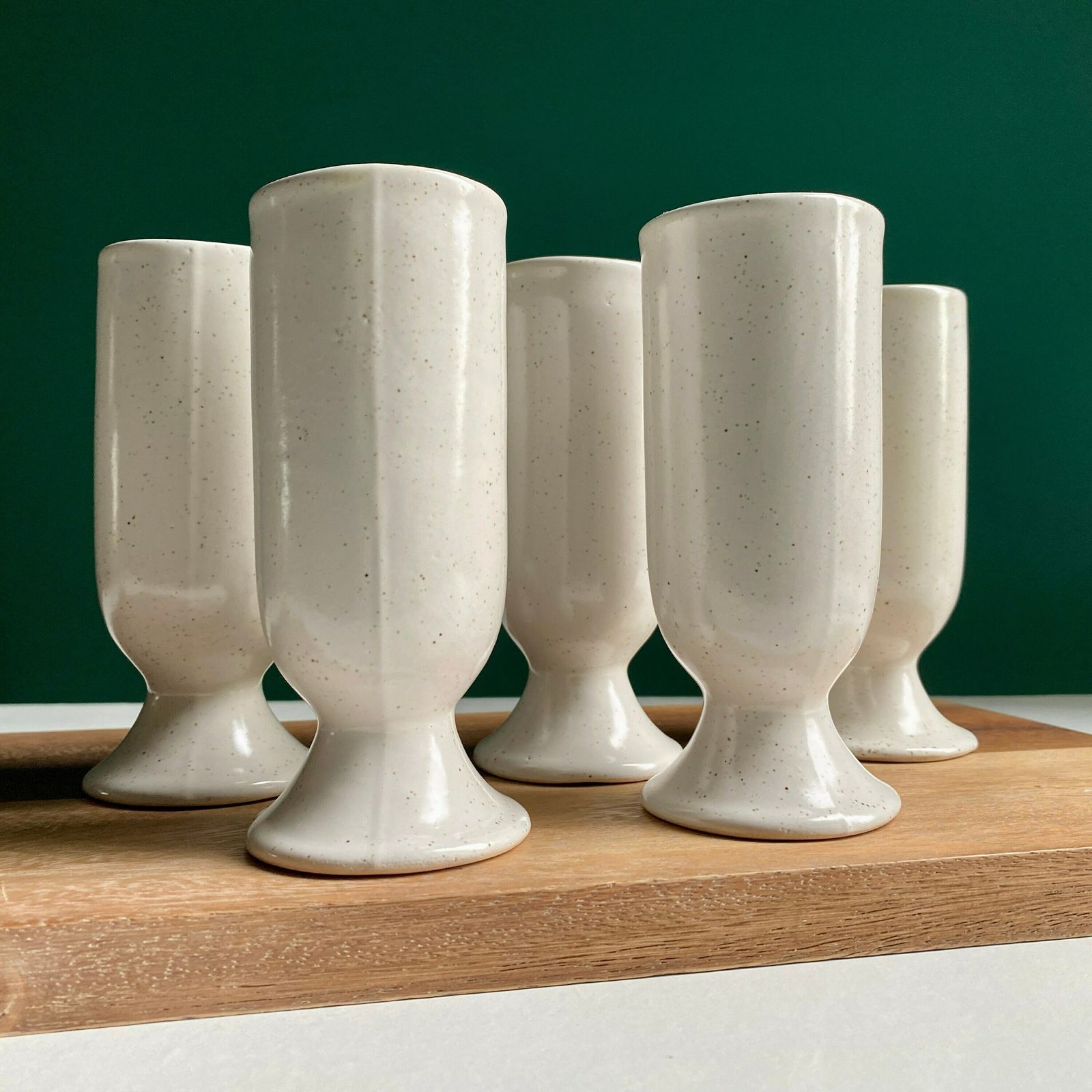 Vintage Studio Pottery Decanter W/ Set Of 5 Matching Flutes | Ceramic Drinkware Set | Vintage Kitchenware photo vinterior