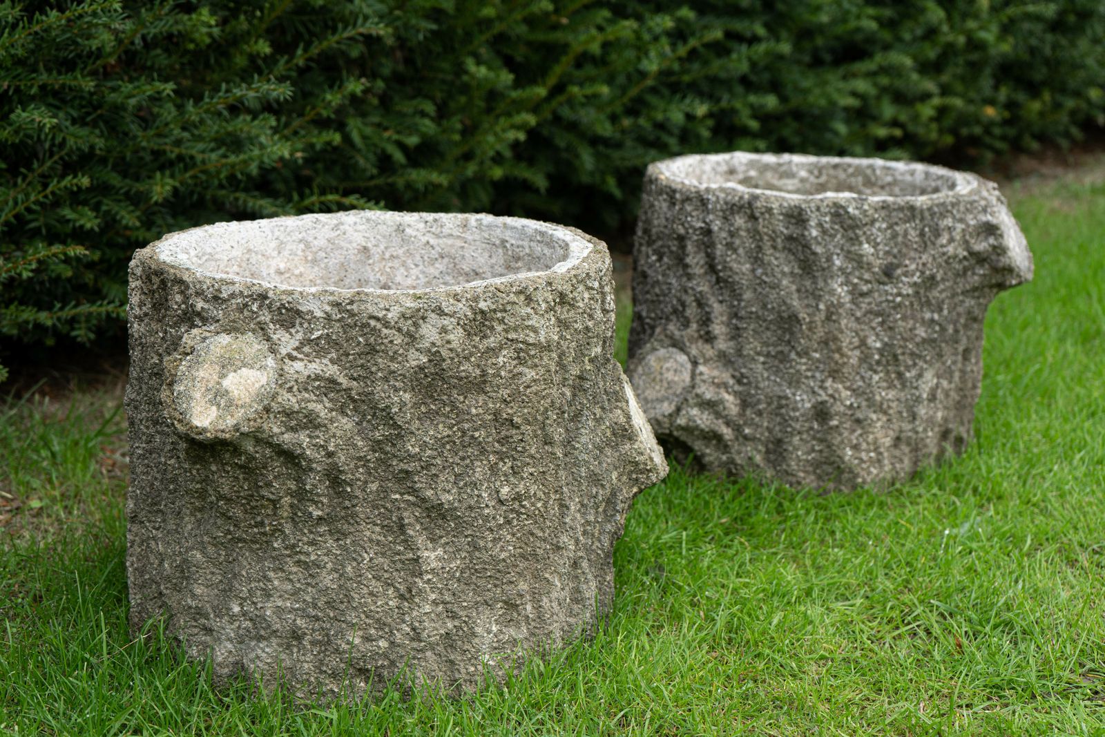 Pair Circular Faux Bois Planters photo buy