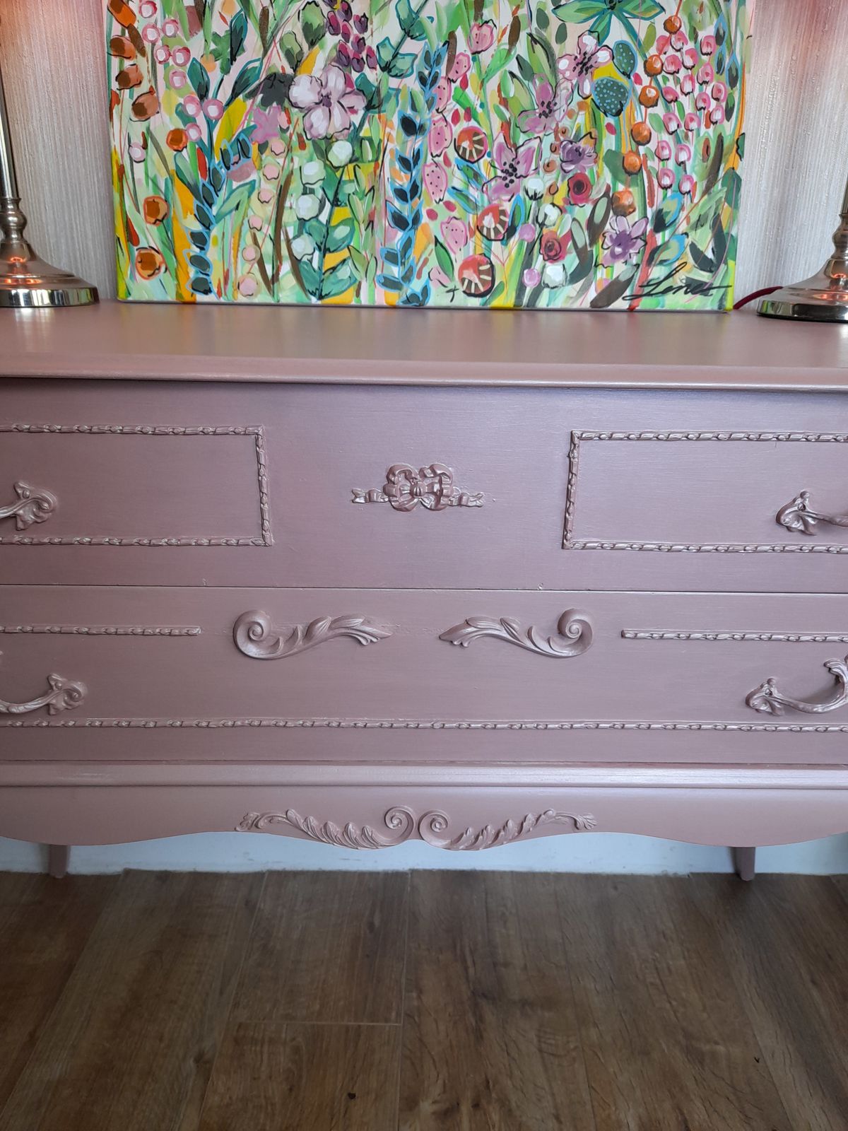 Beautiful Pink Metallic Olympus, Lamp, Side, Dressing, Tv Table photo for sale