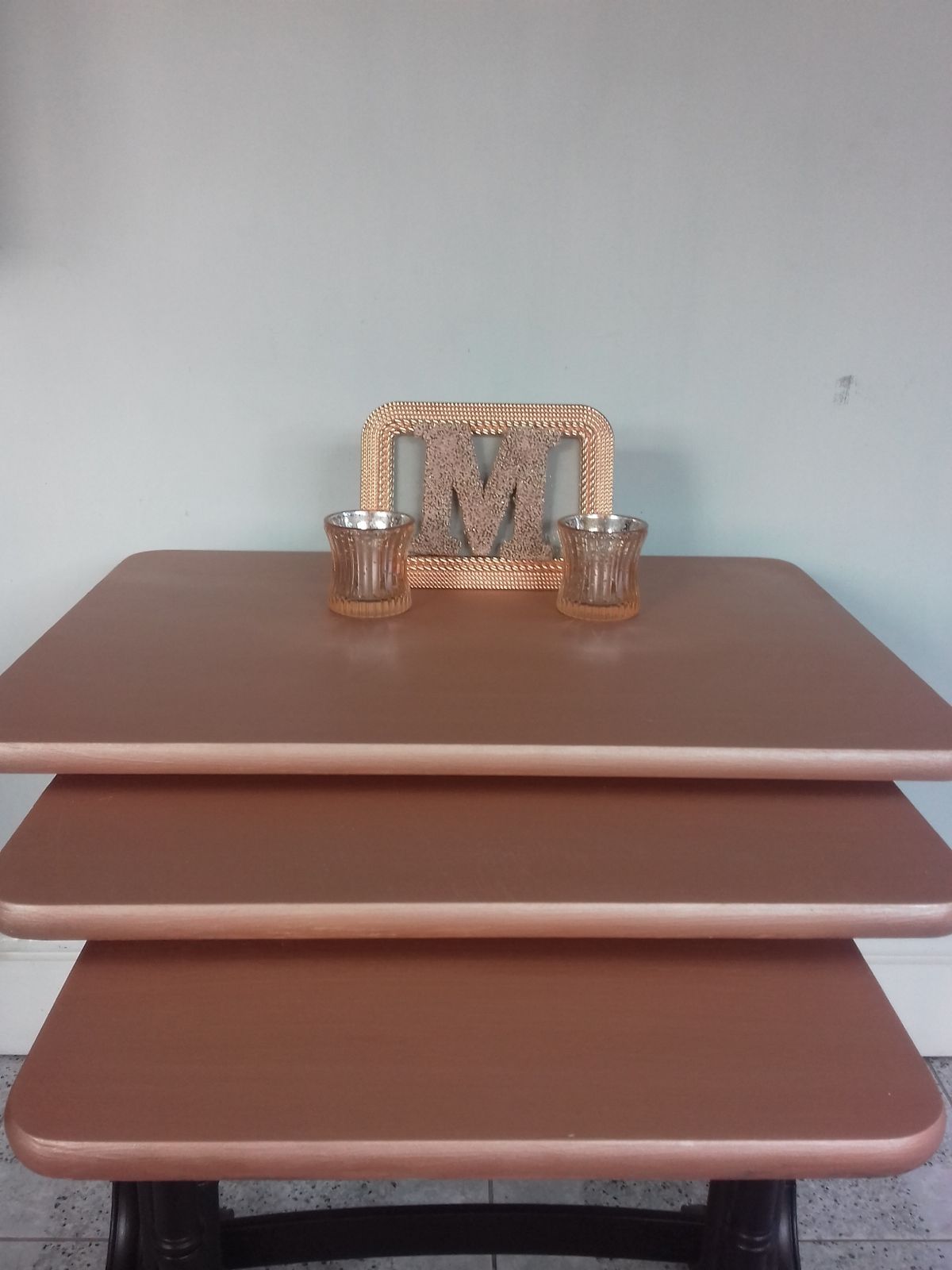 Stunning Nathan Nest Of Tables In Coal Black And Rose Gold Metallic photo Furniture