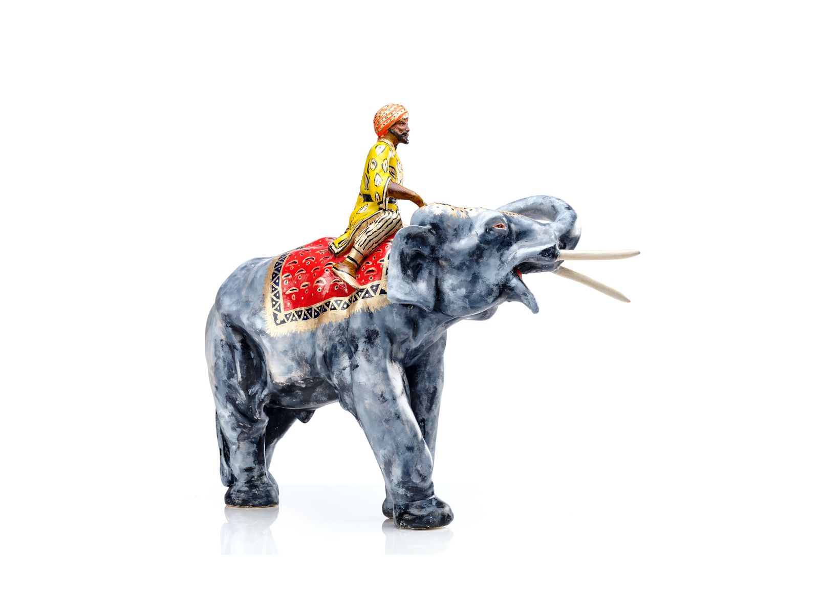 1595.0 Fabulous Vintage Indian Hand Painted Earthenware 'Maharaja' Elephant Figurine, Circa 1960's photo