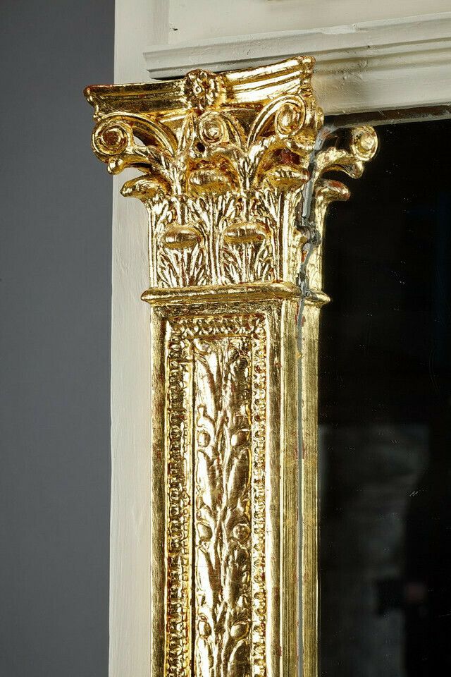 Wood And Gilded Stucco Overmantel Mirror, Empire Period, 19th Century photo for sale