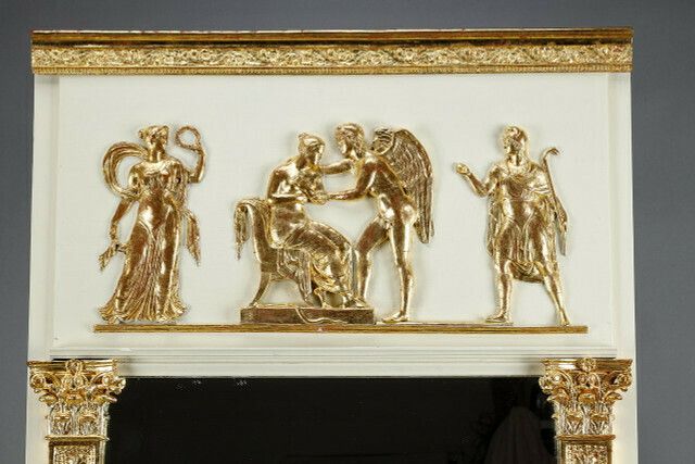 Wood And Gilded Stucco Overmantel Mirror, Empire Period, 19th Century photo 13035.0