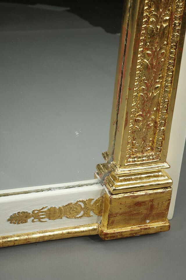 photo vintage Wood And Gilded Stucco Overmantel Mirror, Empire Period, 19th Century