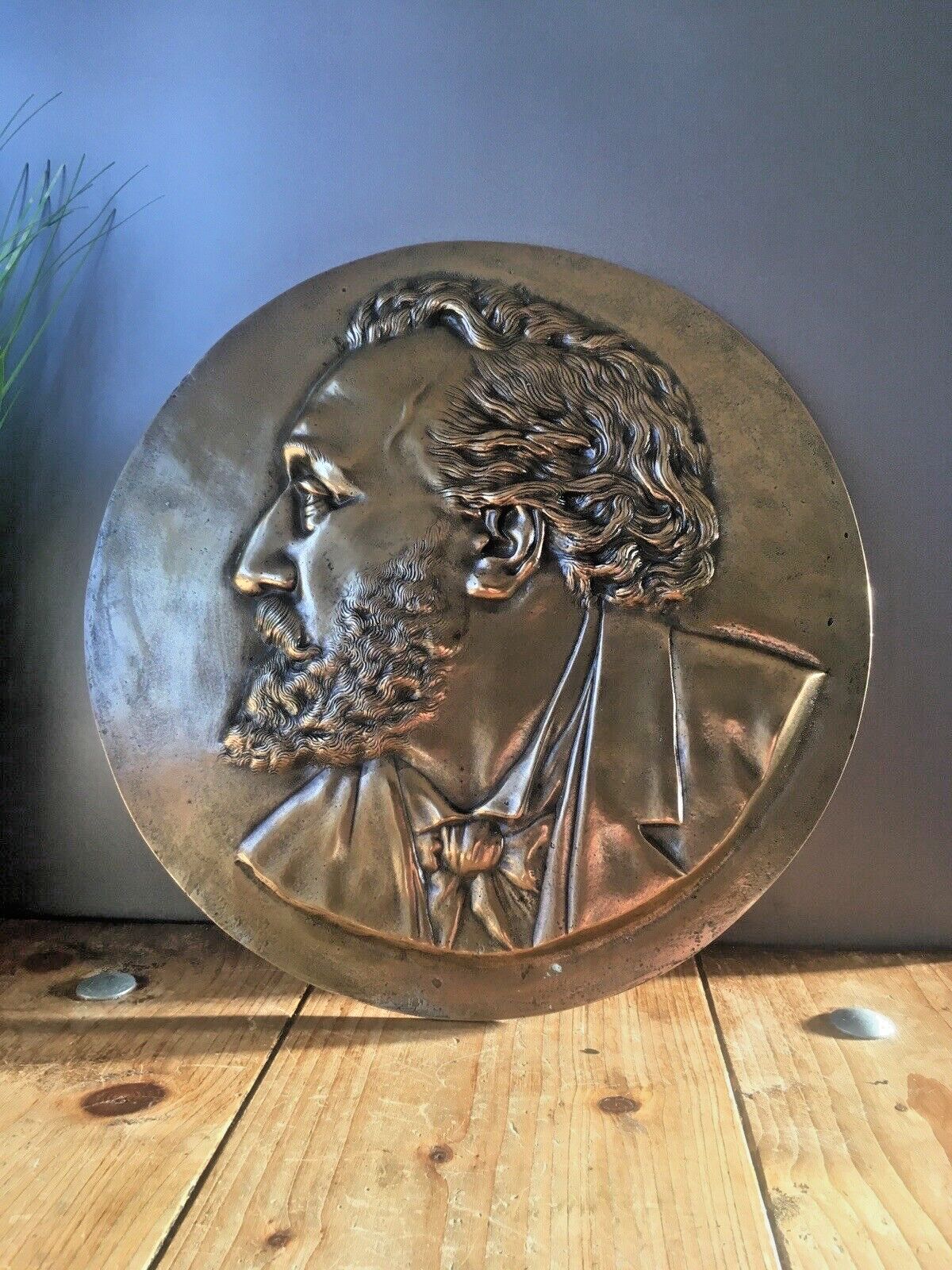 Decorative Antique French Bronze Wall Plaque Of Leon Gambetta XIX Male Head Face photo for sale
