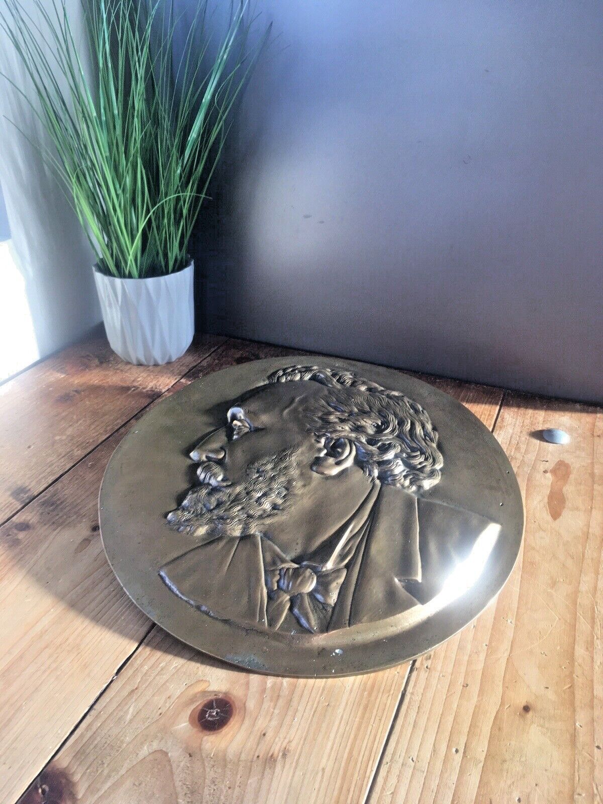 Decorative Antique French Bronze Wall Plaque Of Leon Gambetta XIX Male Head Face photo 220.0