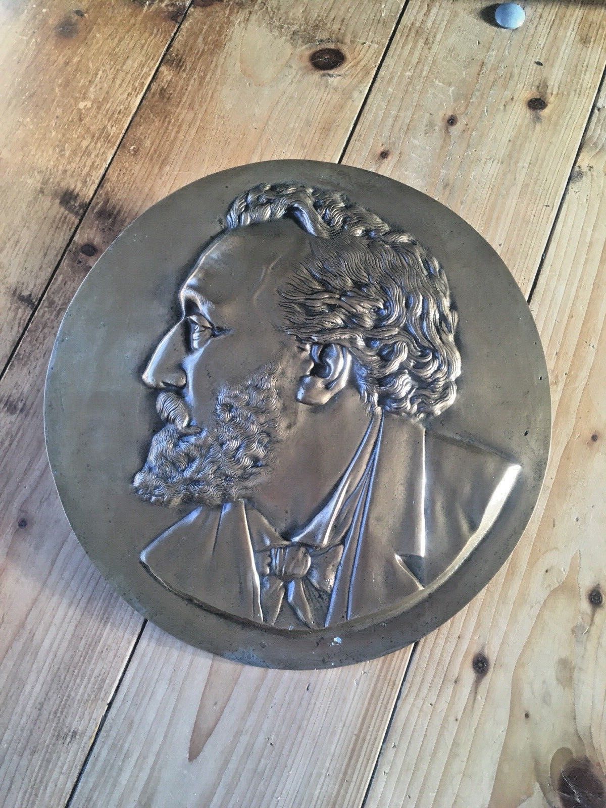 photo for sale Decorative Antique French Bronze Wall Plaque Of Leon Gambetta XIX Male Head Face
