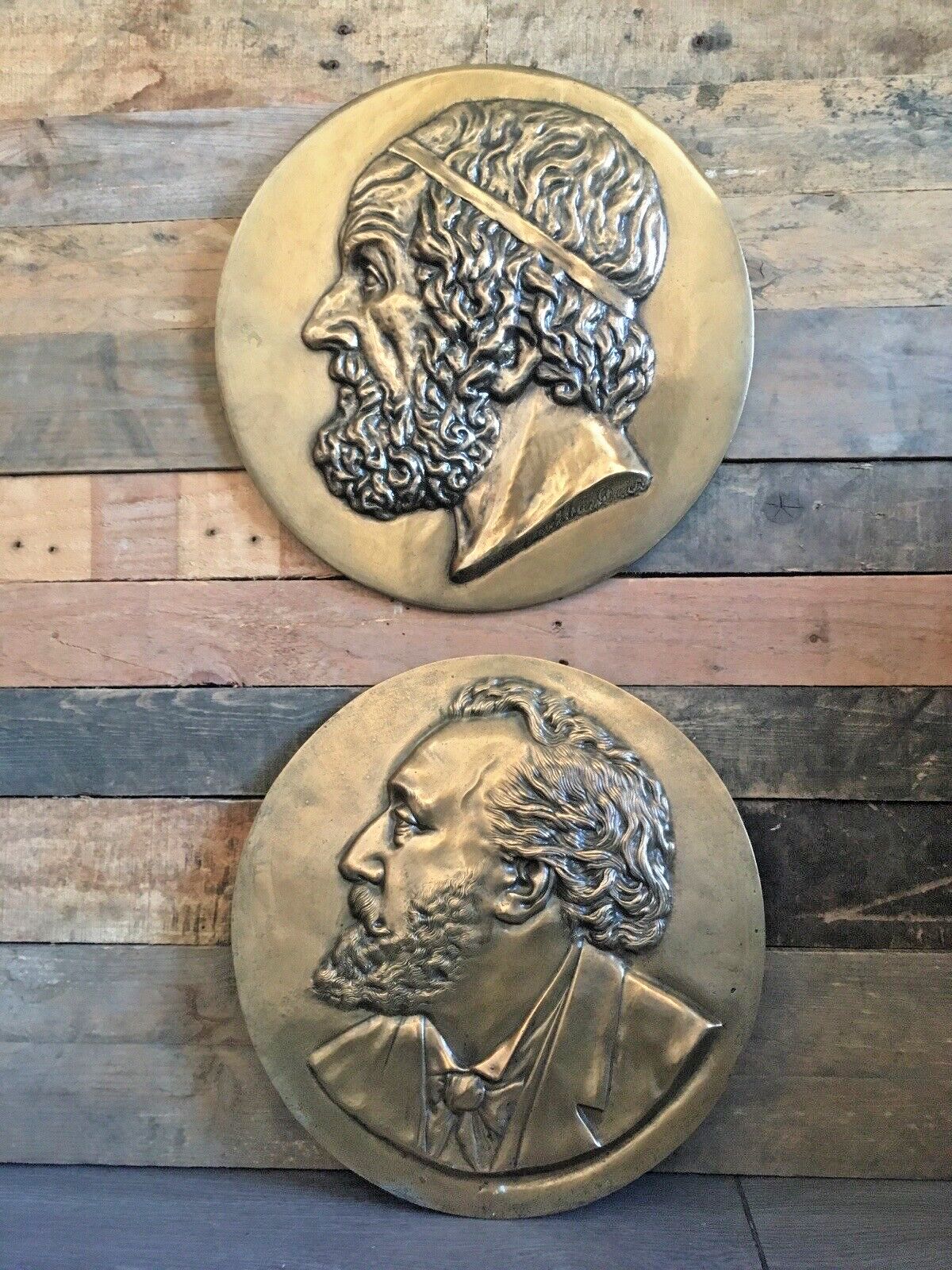 220.0 Decorative Antique French Bronze Wall Plaque Of Leon Gambetta XIX Male Head Face photo