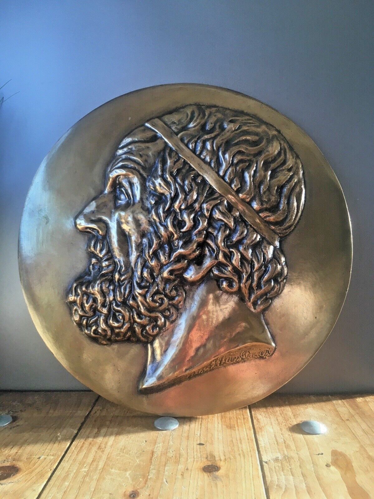 Decorative Antique Bronze Wall Plaque Of Greek Poet Homer Bearded Male Head Face photo vinterior