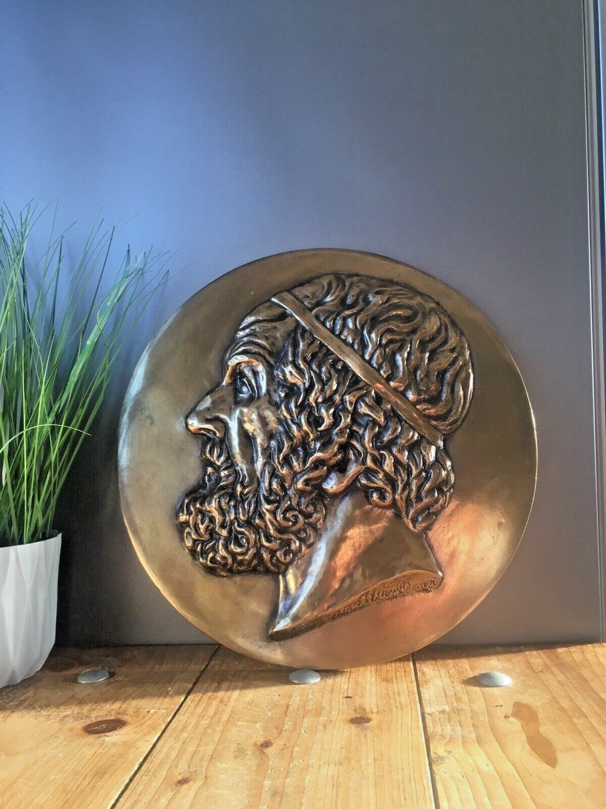 Decorative Antique Bronze Wall Plaque Of Greek Poet Homer Bearded Male Head Face photo buy