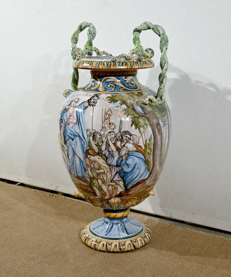 Majolica Vase On Bolster Set, Italy   19th Century photo buy