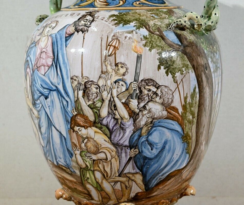photo for sale Majolica Vase On Bolster Set, Italy   19th Century