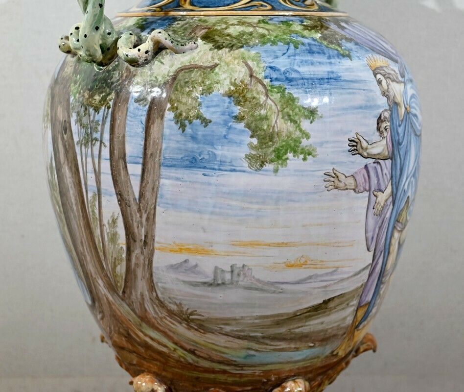 3744.05 Majolica Vase On Bolster Set, Italy   19th Century photo