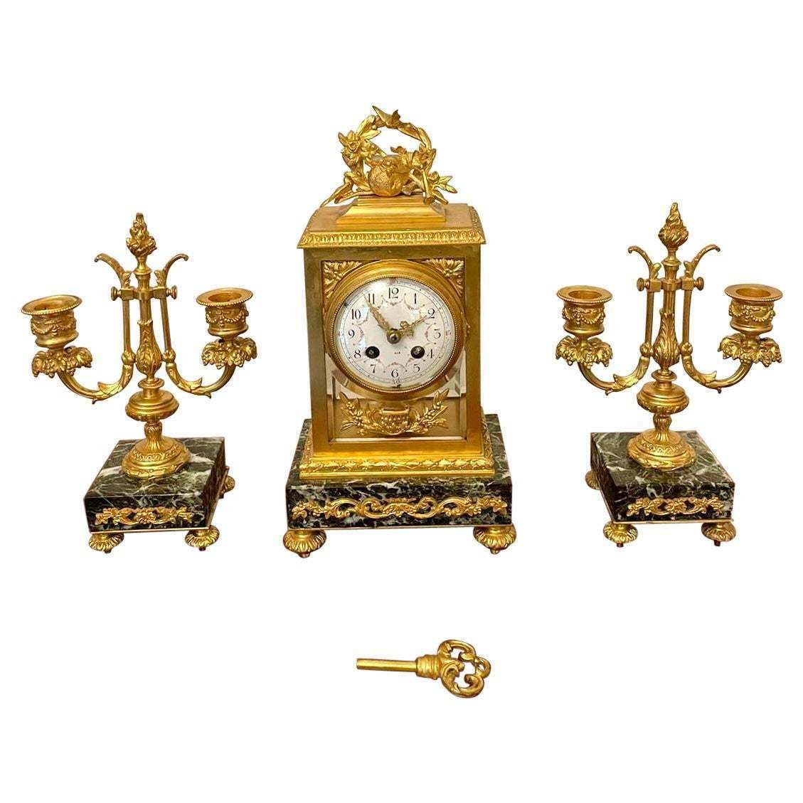 Outstanding Quality Antique Victorian French Ornate Ormolu Clock Garniture By A
