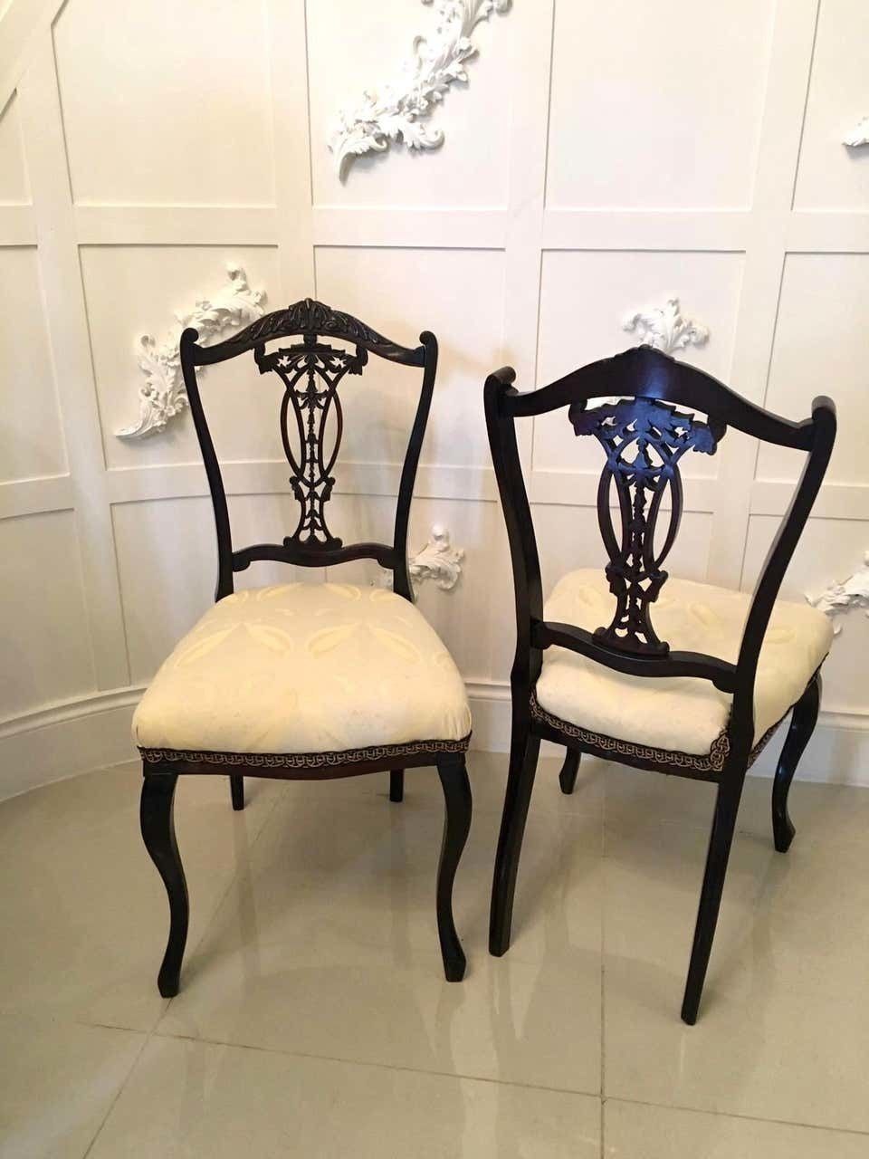 Quality Pair Of Antique Victorian Carved Ebonized Side/Desk Chairs photo furniture