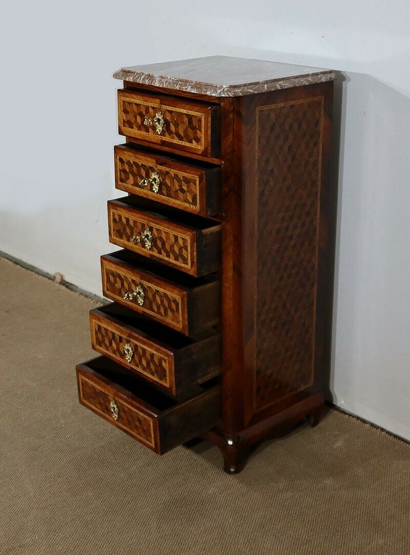 Small Chest Of Drawers In Precious Wood Marquetry, Napoleon III Period – Mid 19th Century photo Furniture