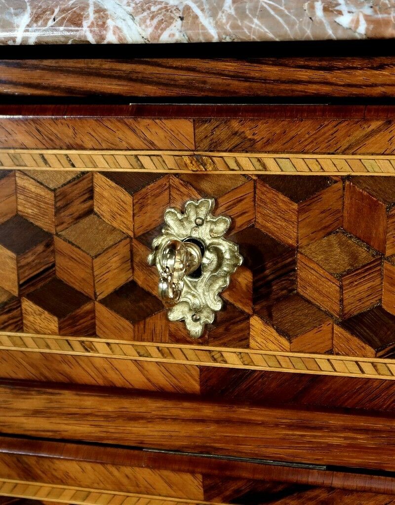 photo for sale Small Chest Of Drawers In Precious Wood Marquetry, Napoleon III Period – Mid 19th Century