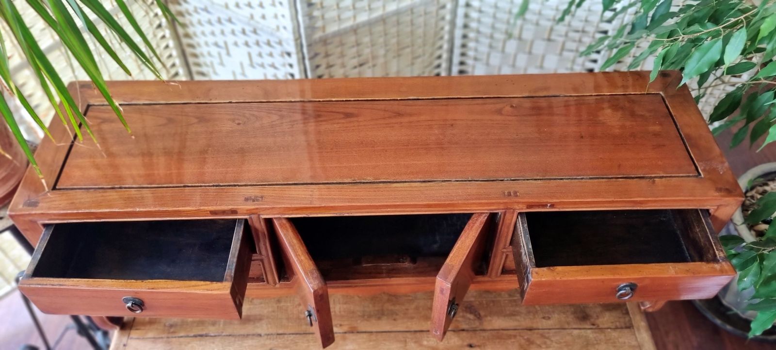 Mid Century Chinese Ming Dynasty Style Hardwood Low Cabinet photo vinterior
