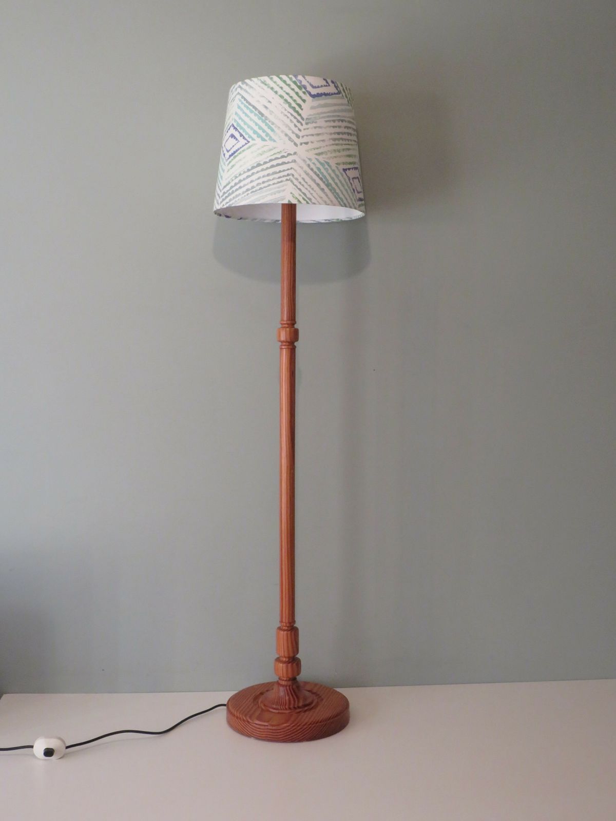 Vintage Scandinavian Pine Floor Lamp With Bespoke Lampshade photo 660.0