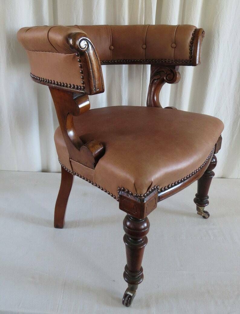 Antique Desk Chair. William IV Period C.1830 / Mahogany & Leather Library Chair. photo furniture