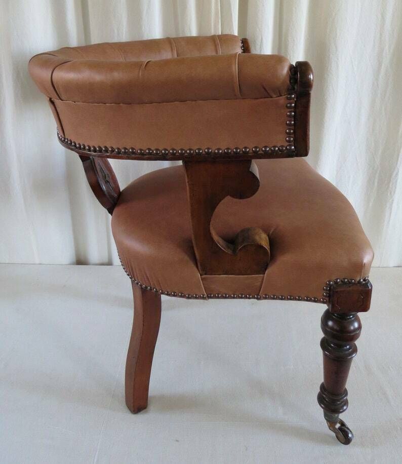 Antique Desk Chair. William IV Period C.1830 / Mahogany & Leather Library Chair. photo for sale