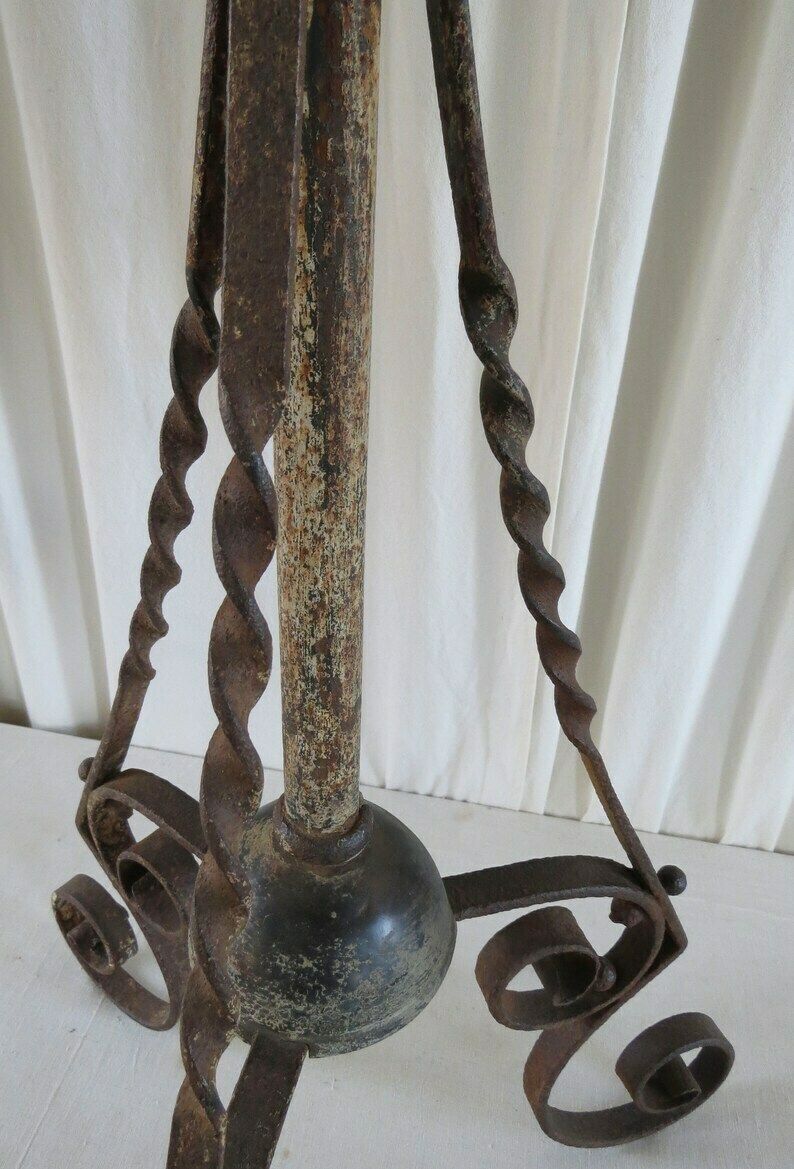 Antique Lamp Standard Early 19th Century / Oil Lamp Stand / Wrought Iron Lamp Stand. photo vintage
