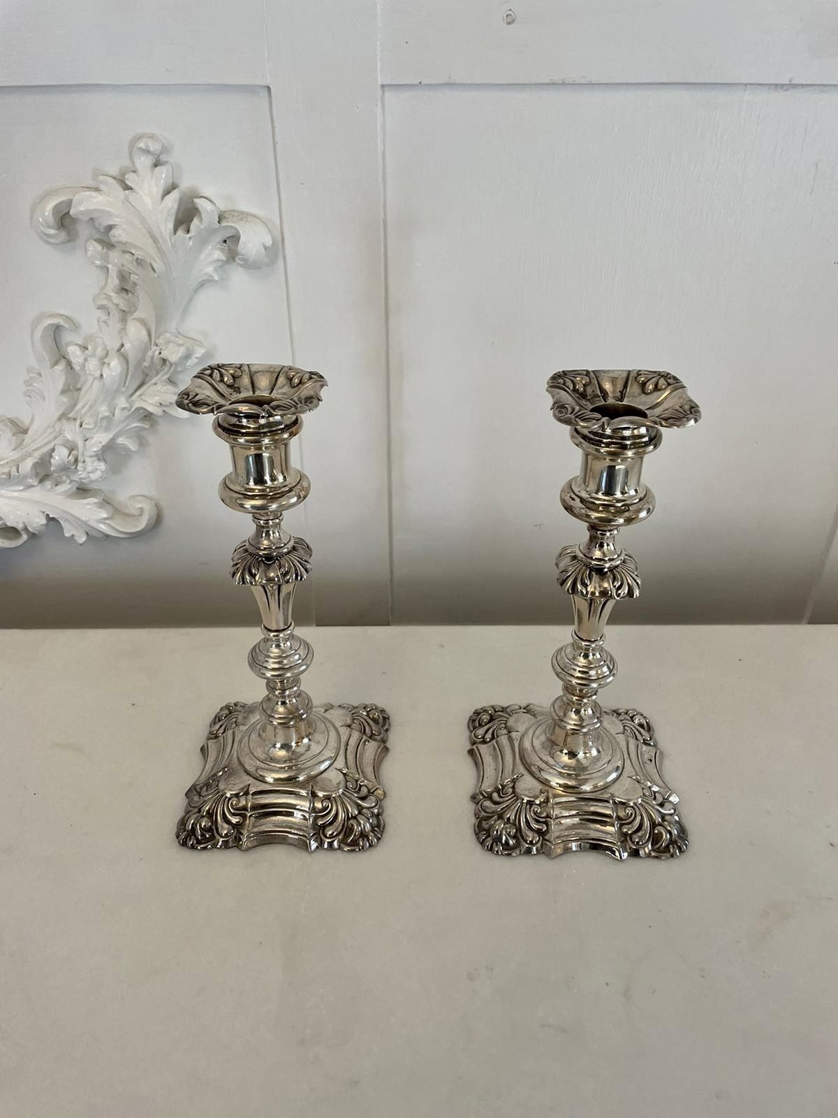Unusual Pair Of Antique Quality Sheffield Plated Telescopic Candlesticks photo for sale