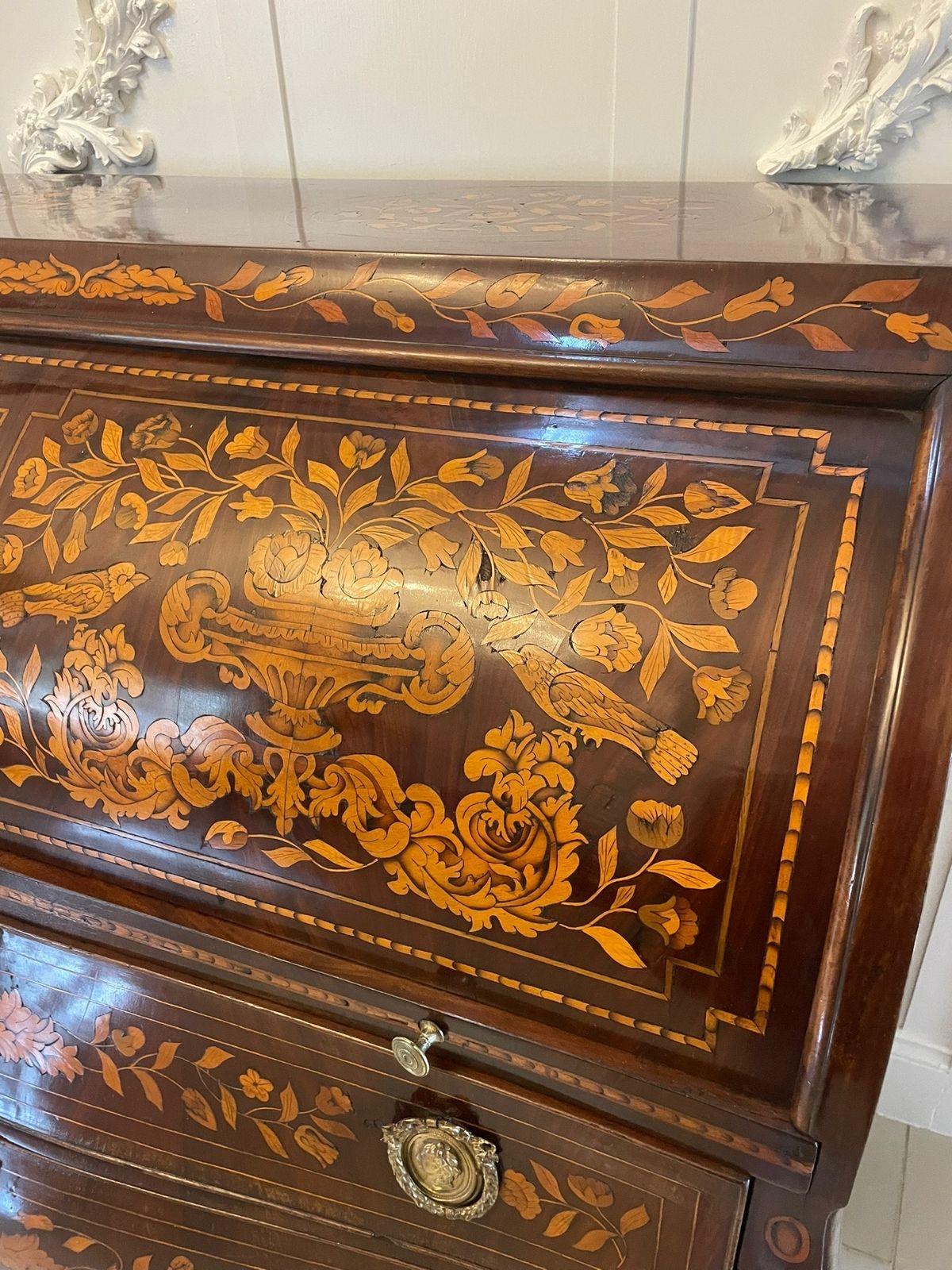 Antique 18th Century Quality Mahogany Floral Marquetry Inlaid Cylinder Bureau photo 10250.0