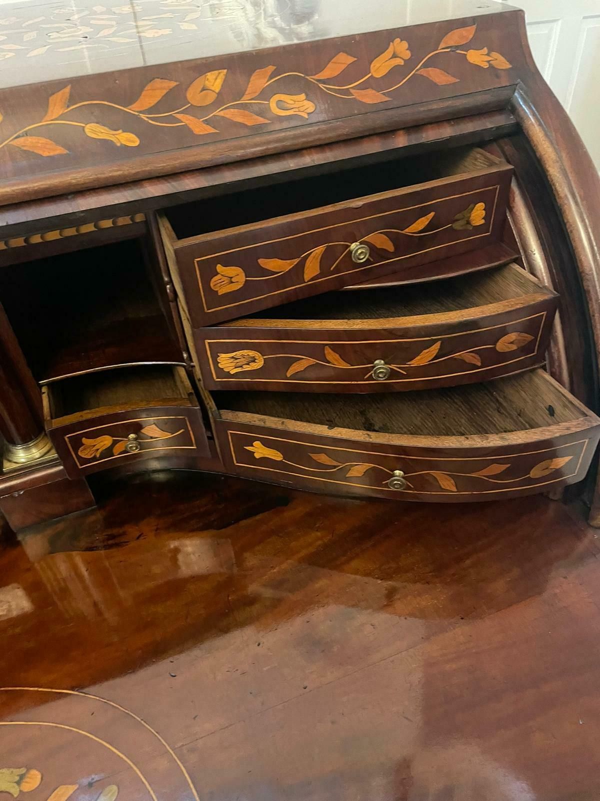 Antique 18th Century Quality Mahogany Floral Marquetry Inlaid Cylinder Bureau photo buy