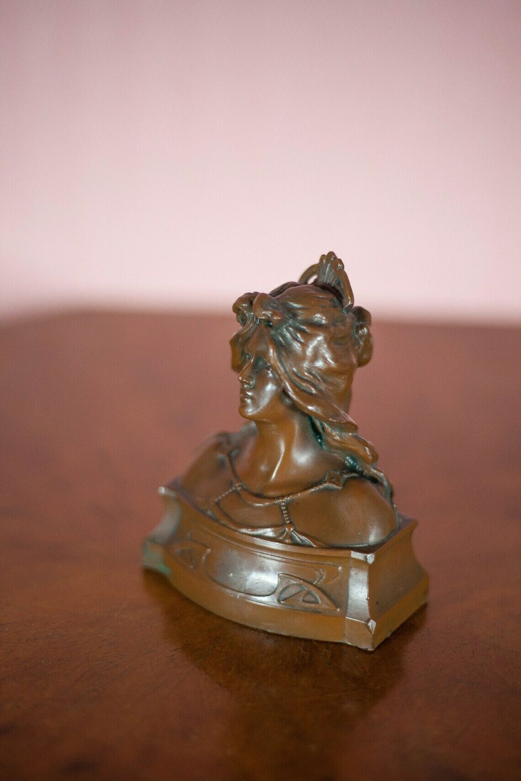 Bust Art Nouveau, Bust Signed Renard, Bust In Regulation Copper Patina, Art Nouveau Woman, Collection, Library, Interior Decoration photo buy