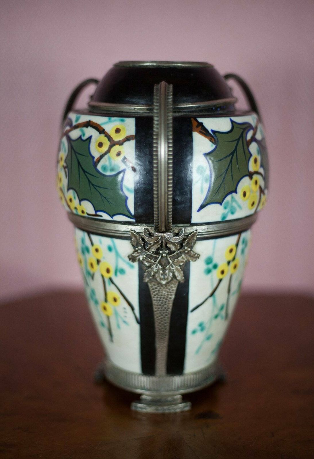 Ceramic Vase With Silver Frame, Argyl Signed Vase, Art Nouveau Vase, Art Deco, Collection, Flower Vase, 30's photo 719.0