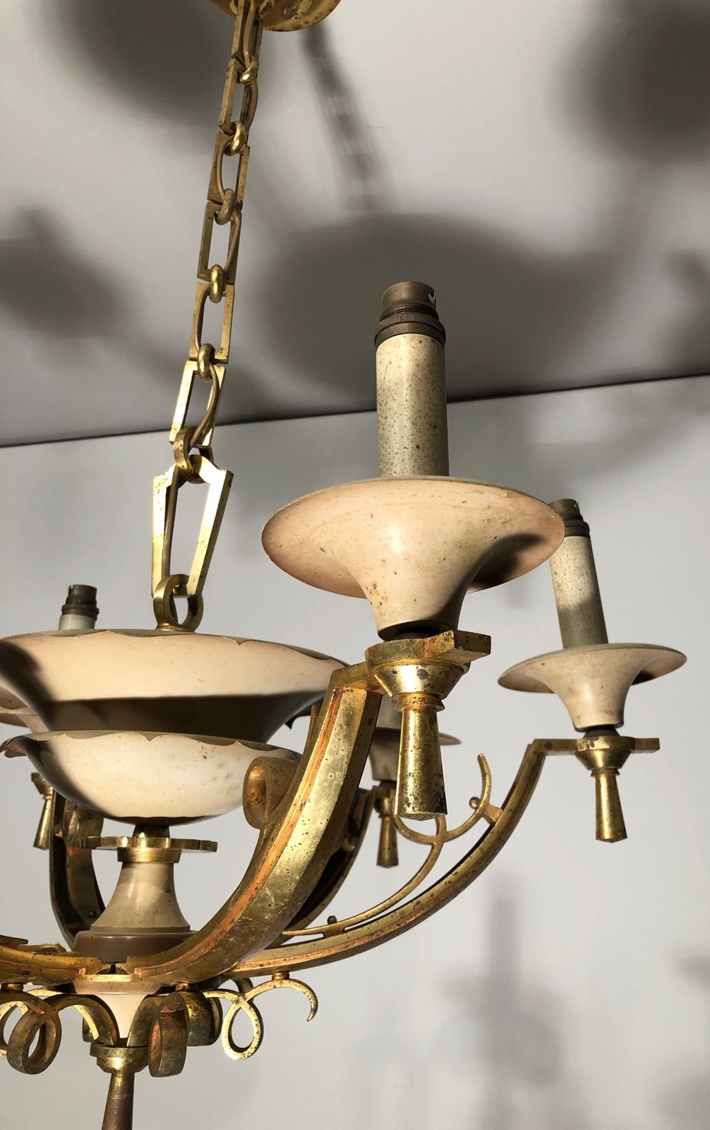 Chandelier In Lacquered Metal And Brass. Around 1940 photo vinterior