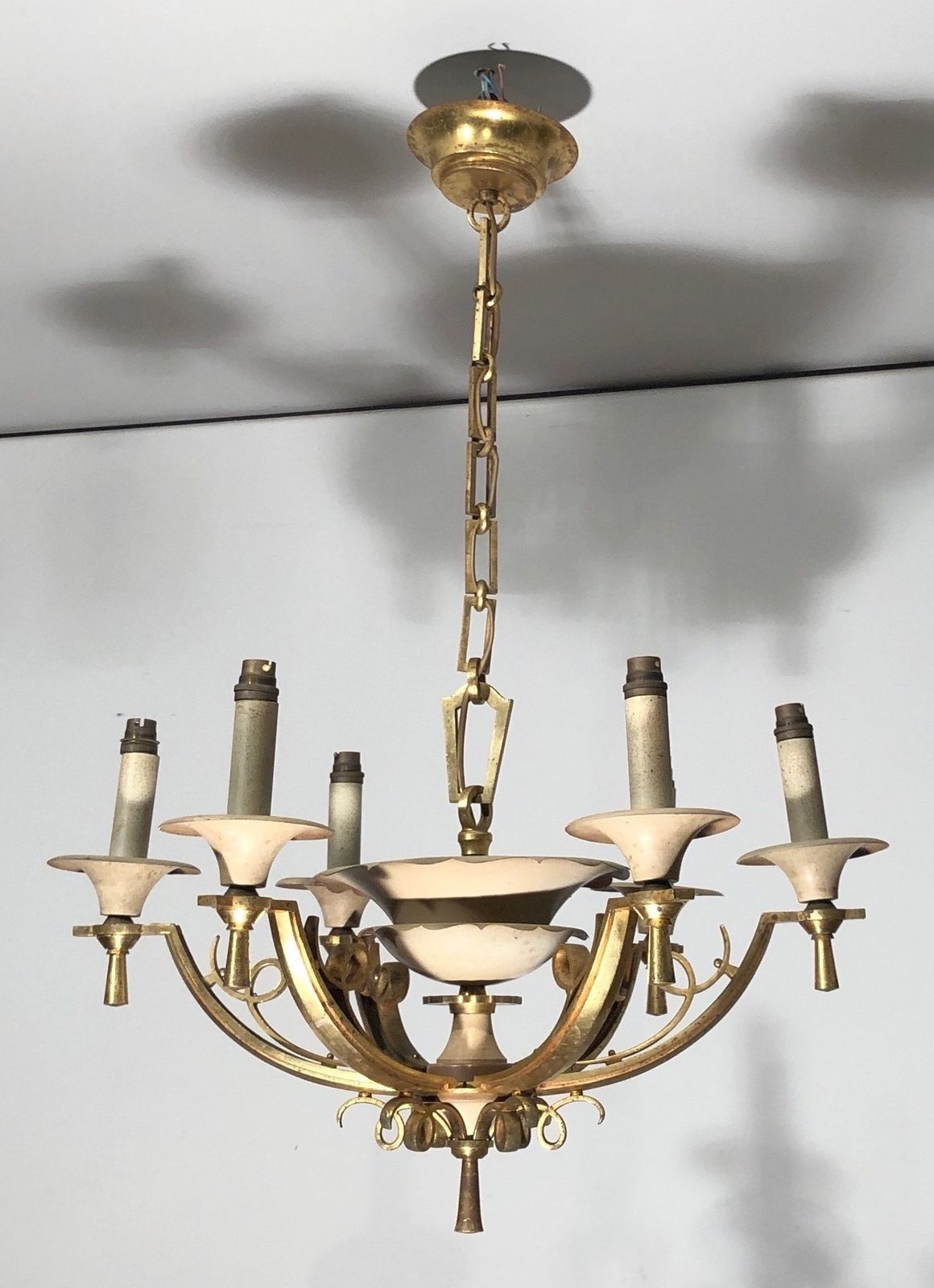 Lighting Chandelier In Lacquered Metal And Brass. Around 1940 photo