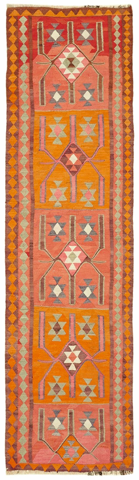 Handmade 355 X 105 Cm Multicolor Boho Runner Kilim Rugs