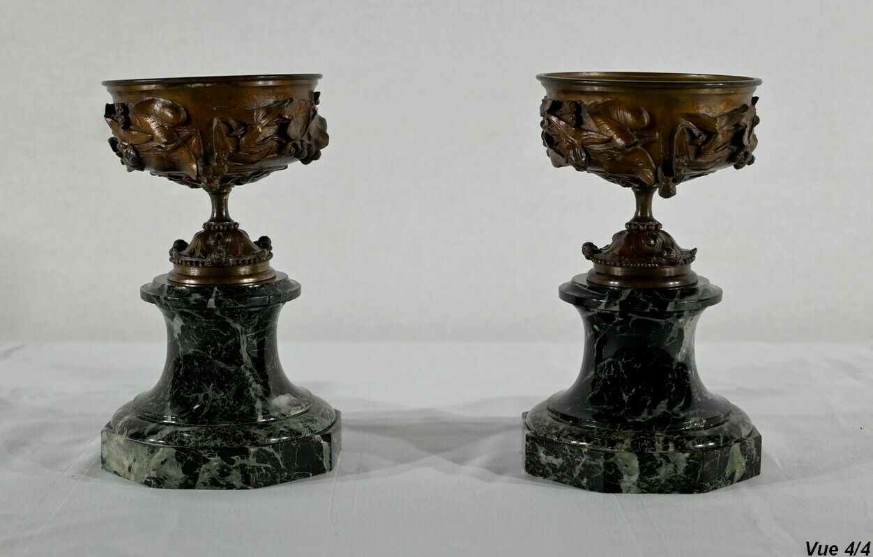 photo vintage Pair Of Bronze And Marble Cups   Late 19th Century