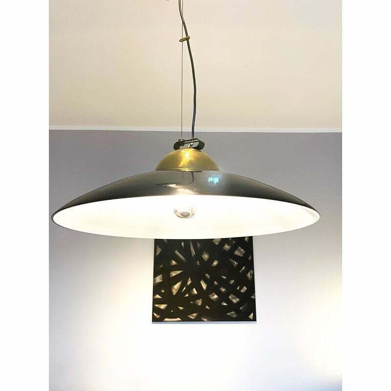 Vintage Chandelier In Brass And Black Lacquered Metal, Italy 1970 photo Lighting