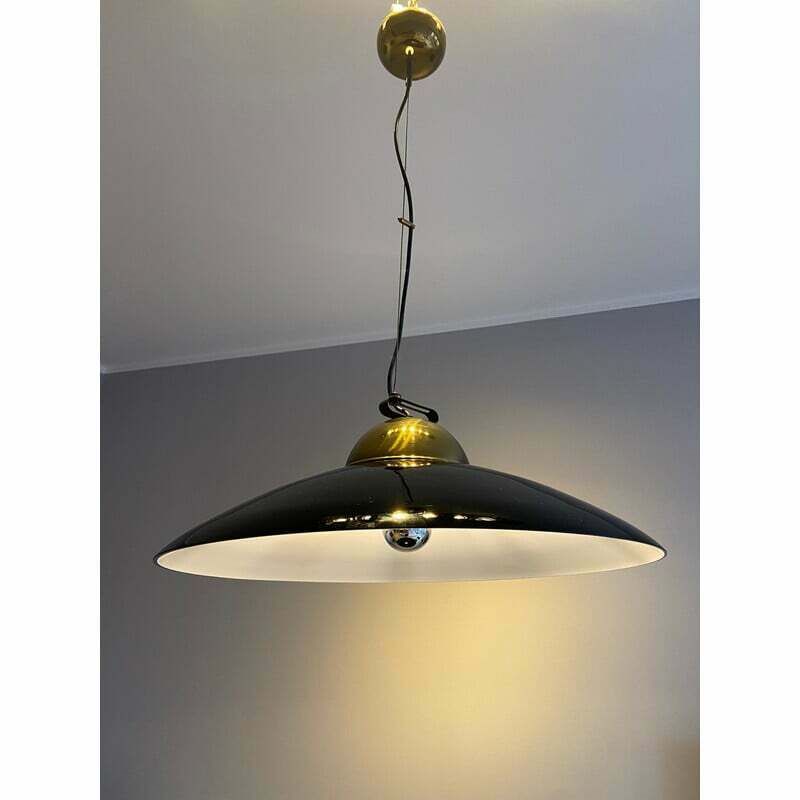 photo for sale Vintage Chandelier In Brass And Black Lacquered Metal, Italy 1970
