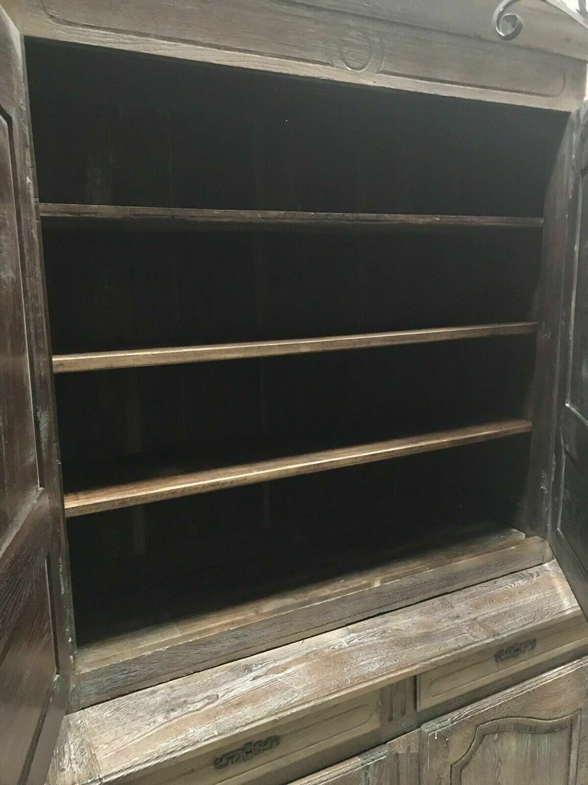 photo vinterior Large Antique French Limed Oak Dresser Buffet Cabinet Armoire Larder Cupboard