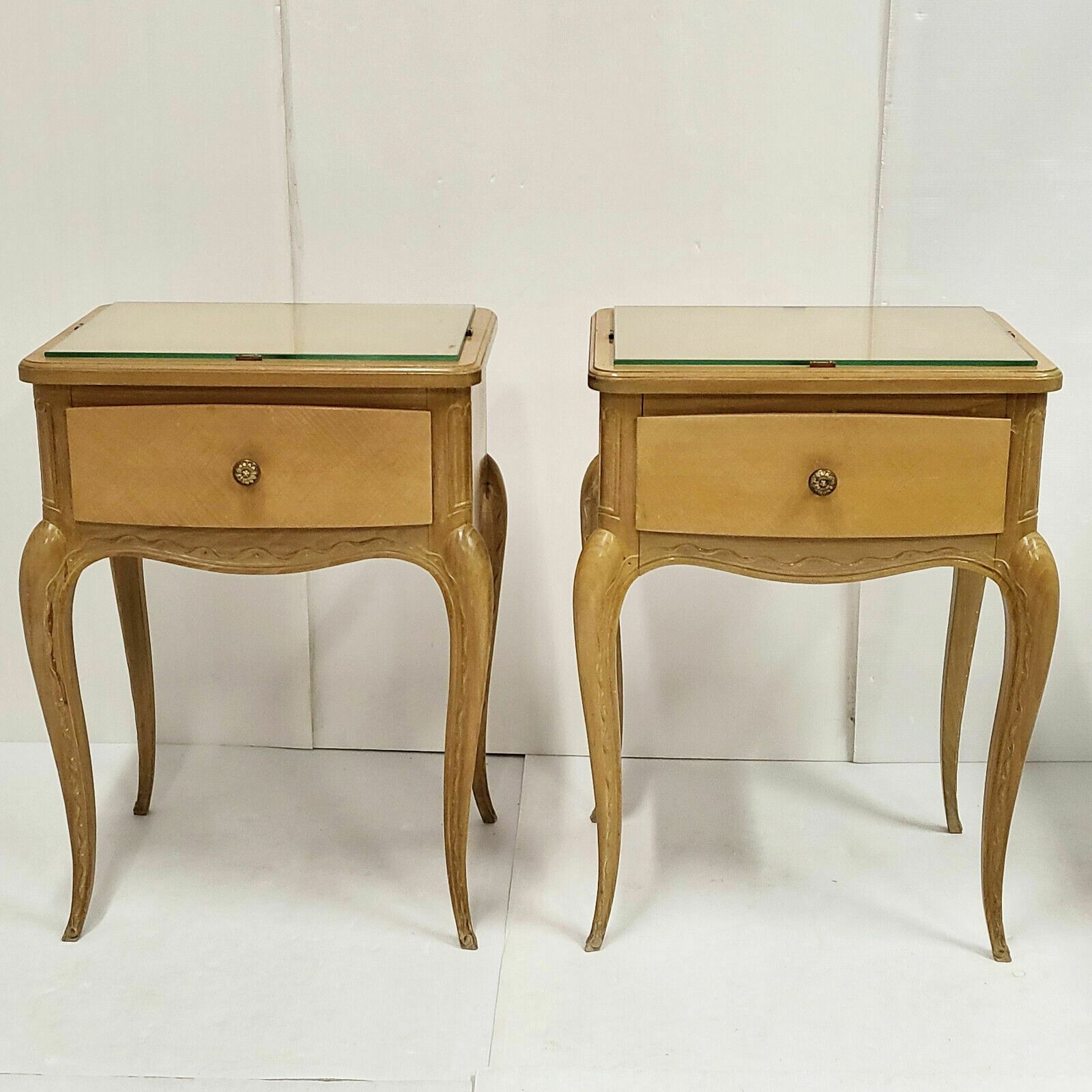 Pair Of Vintage 1940 Bedside Tables By Rene Prou In Varnished Beech 40s 1940s photo furniture