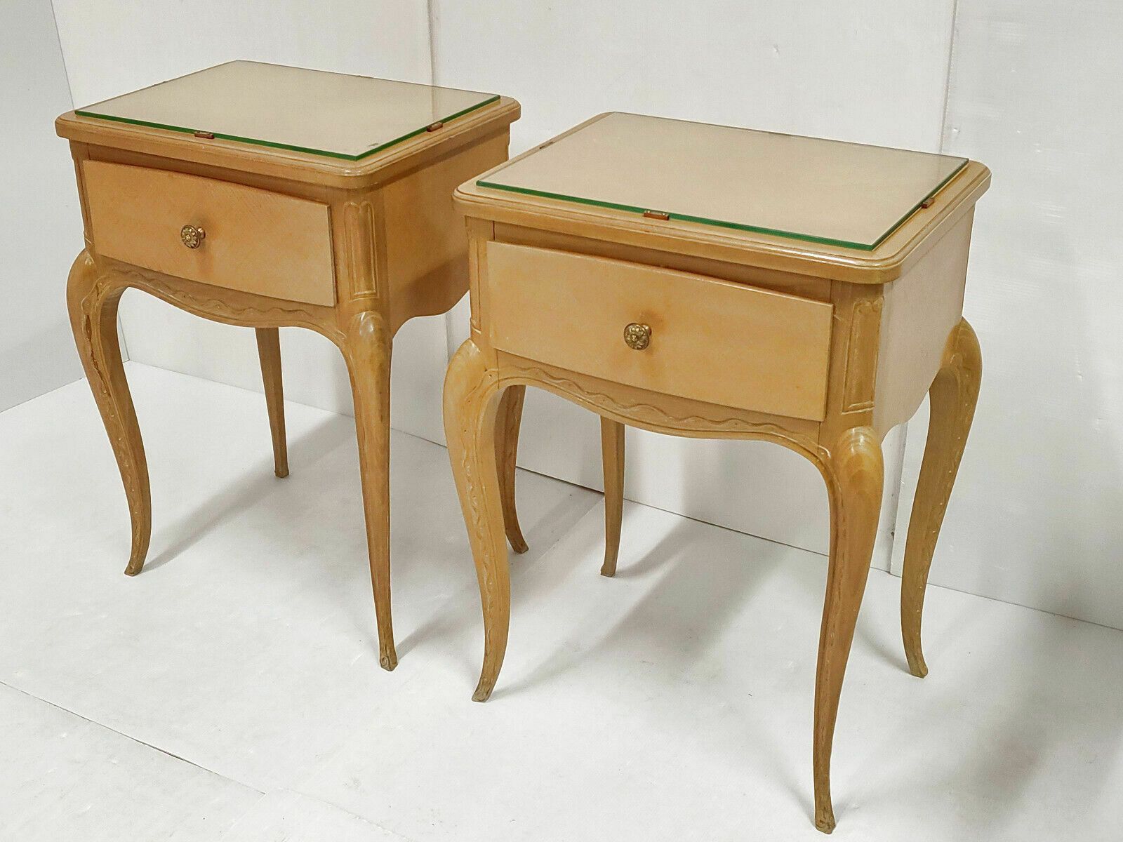 Pair Of Vintage 1940 Bedside Tables By Rene Prou In Varnished Beech 40s 1940s photo for sale