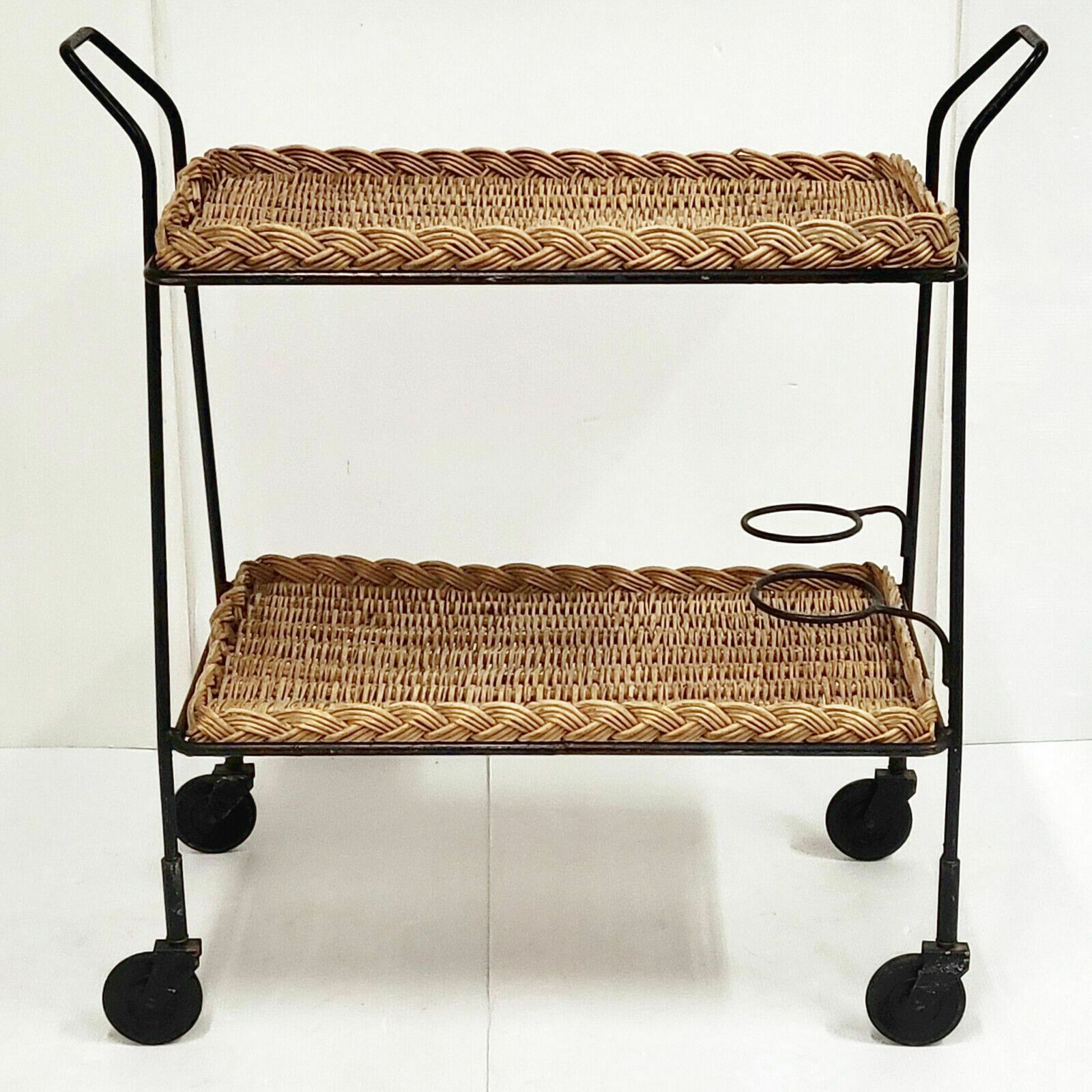 Rolling Bar Vintage 1960 In Rattan & Steel 60s 1960s 60s