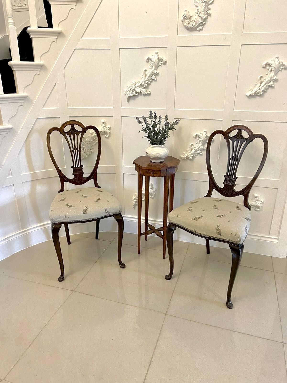 Furniture Pair Of Antique 19th Century Quality Mahogany Inlaid Side Chairs photo