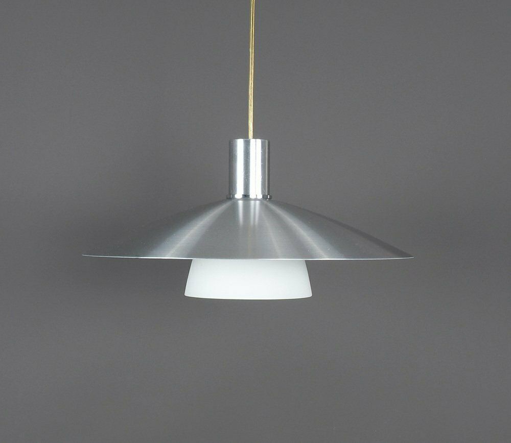Danish Hanging Lamp In Metal With Milk Glass, 1980s