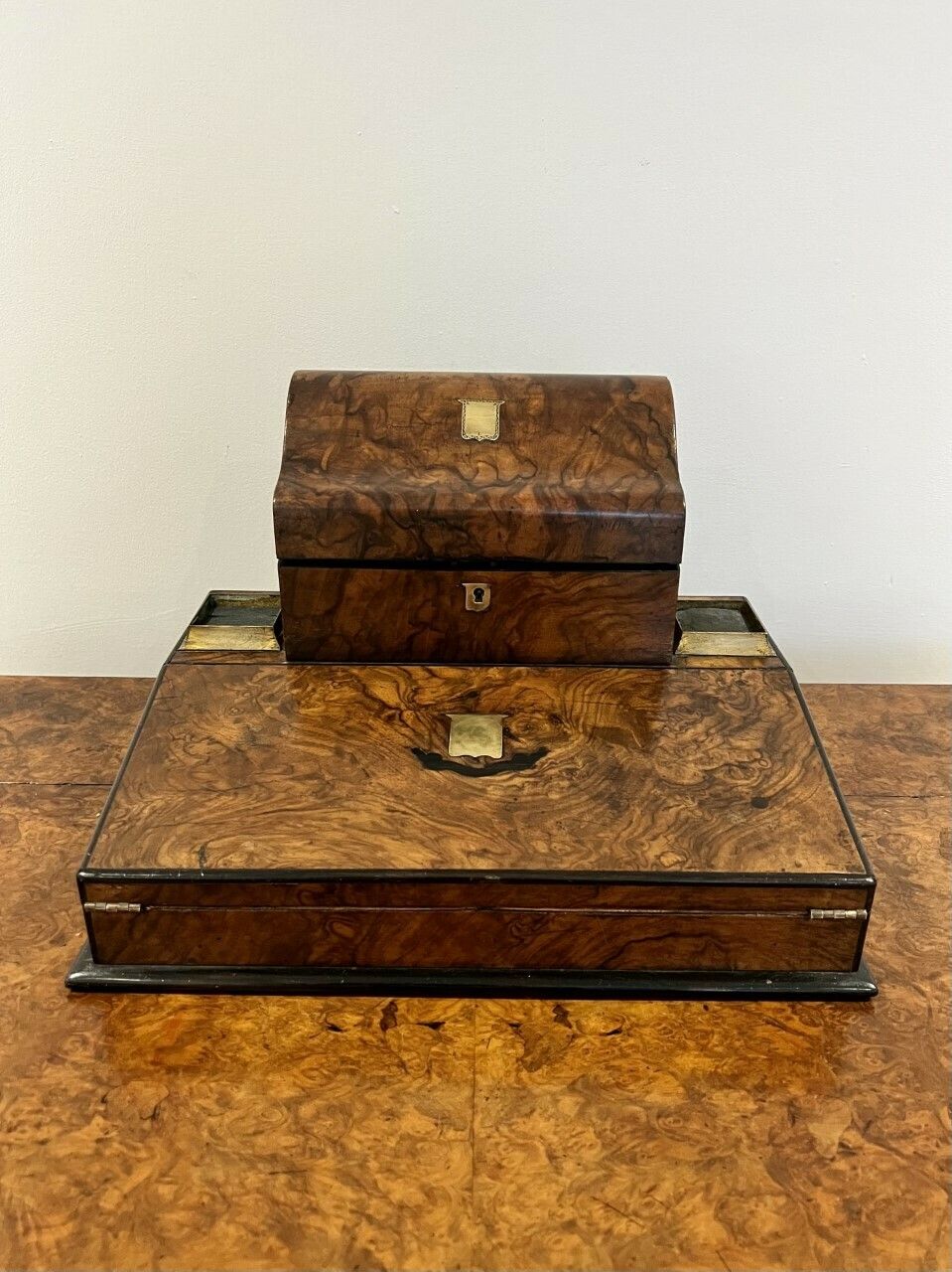 Unusual Victorian Quality Burr Walnut Writing Box photo Home Decor