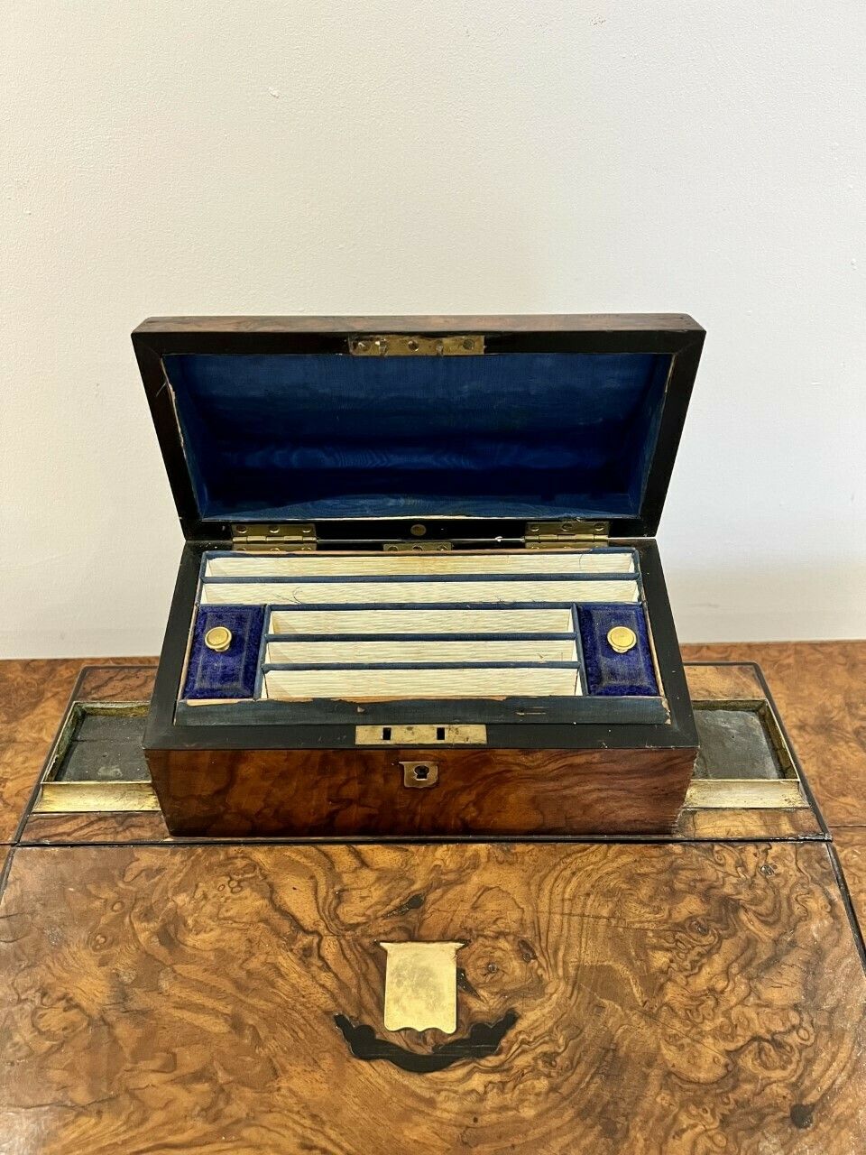 Unusual Victorian Quality Burr Walnut Writing Box photo 695.0